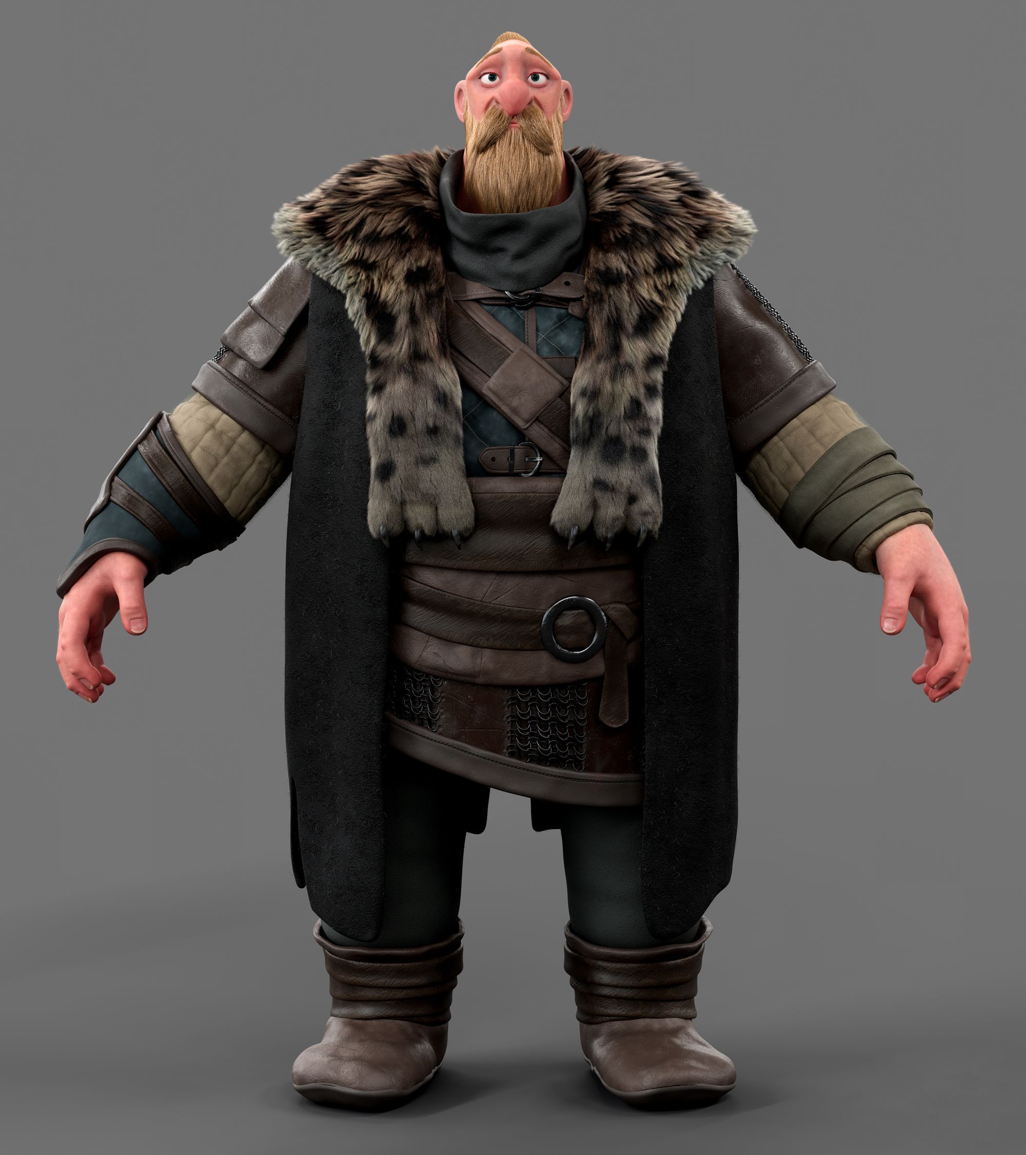 Brokkr, a 3D character model, is shown in front view. The image highlights the character's precise and detailed final textures, including the fur, skin, and clothing.