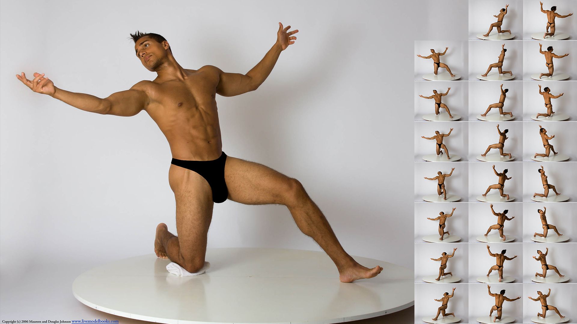 Large Image of a Posed Life Model with Thumbnails of the Pose from all Angles