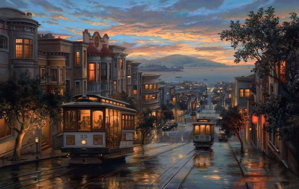 Amazing 3D recreation of 'Cable Car Heaven' from Evgeny  Lushpin's painting